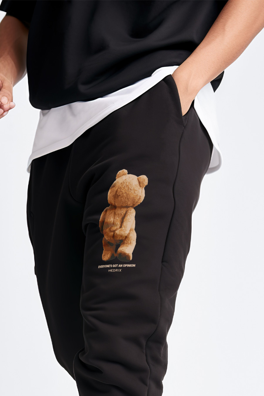 Tepláky Jogger , Barva Černá, s Potiskem Teddys Opinion