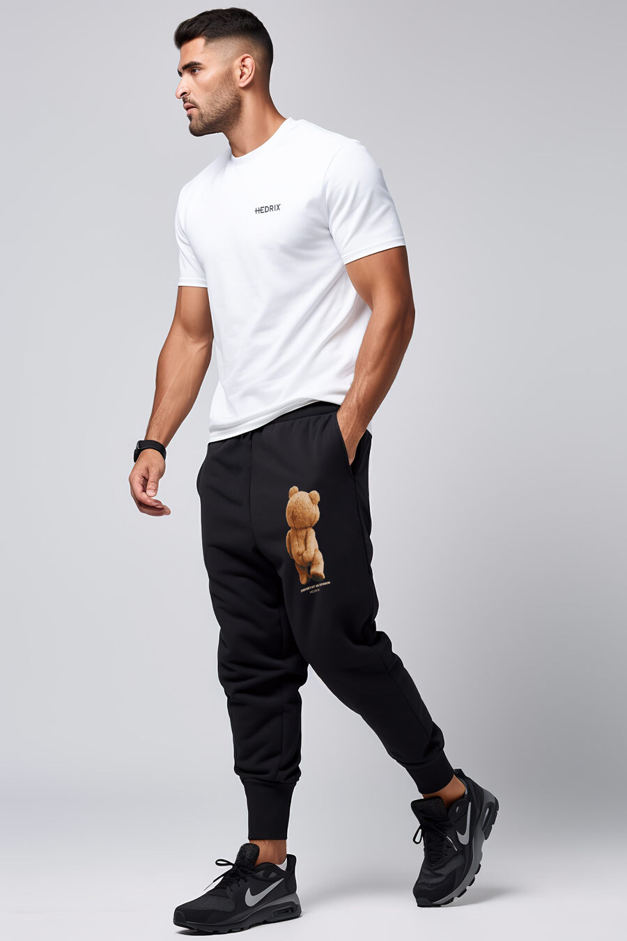 Tepláky Jogger , Barva Černá, s Potiskem Teddys Opinion