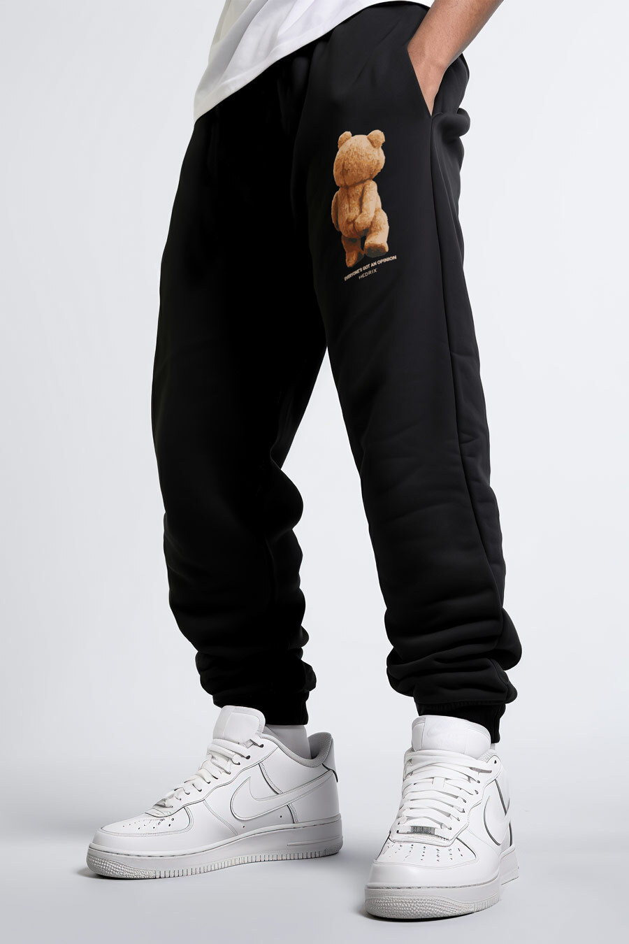 Tepláky Jogger , Barva Černá, s Potiskem Teddys Opinion