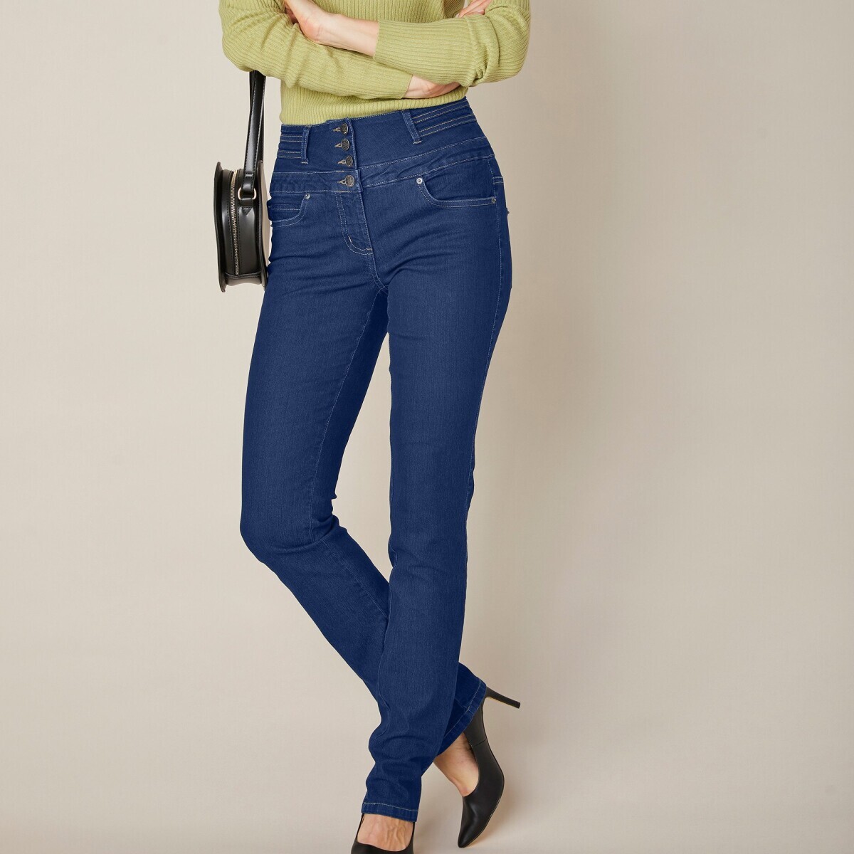 Blancheporte Rovné džíny s vysokým pasem, pro vyšší postavu tmavě modrá