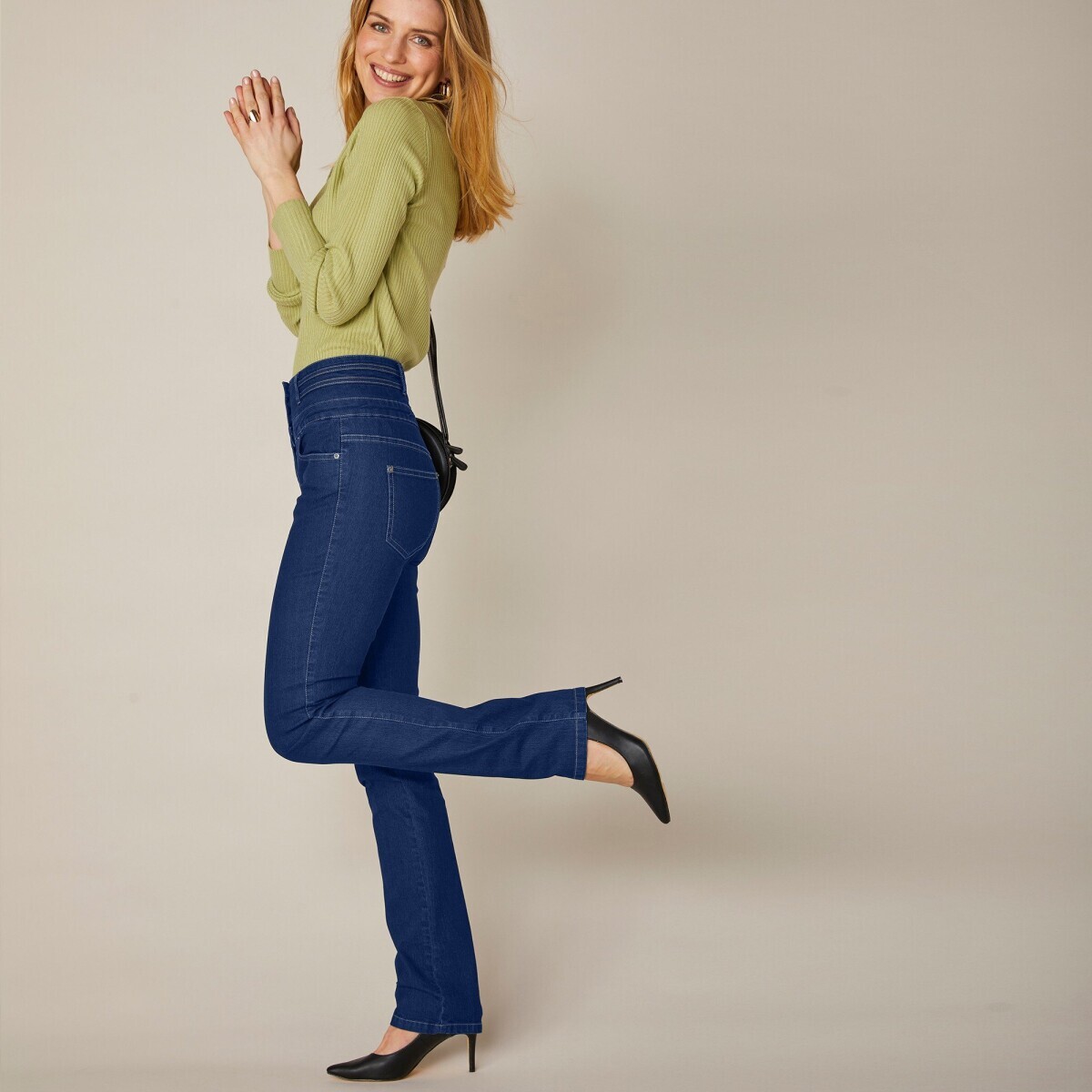 Blancheporte Rovné džíny s vysokým pasem, pro vyšší postavu tmavě modrá