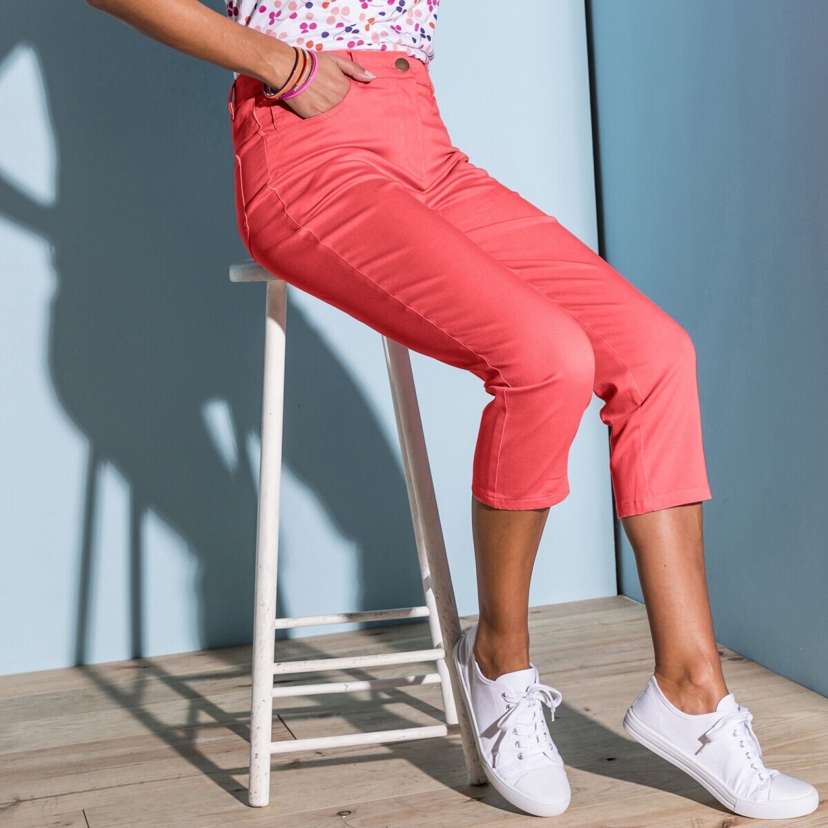 Blancheporte Zeštíhlující capri kalhoty s efektem plochého břicha korálová