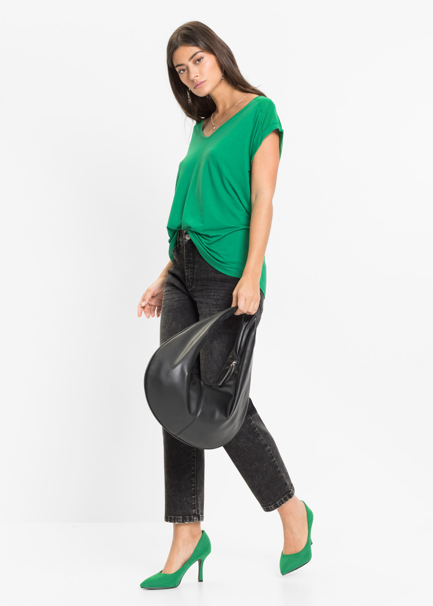 bonprix Tričko z jemné směsi s viskózou zelená Žena