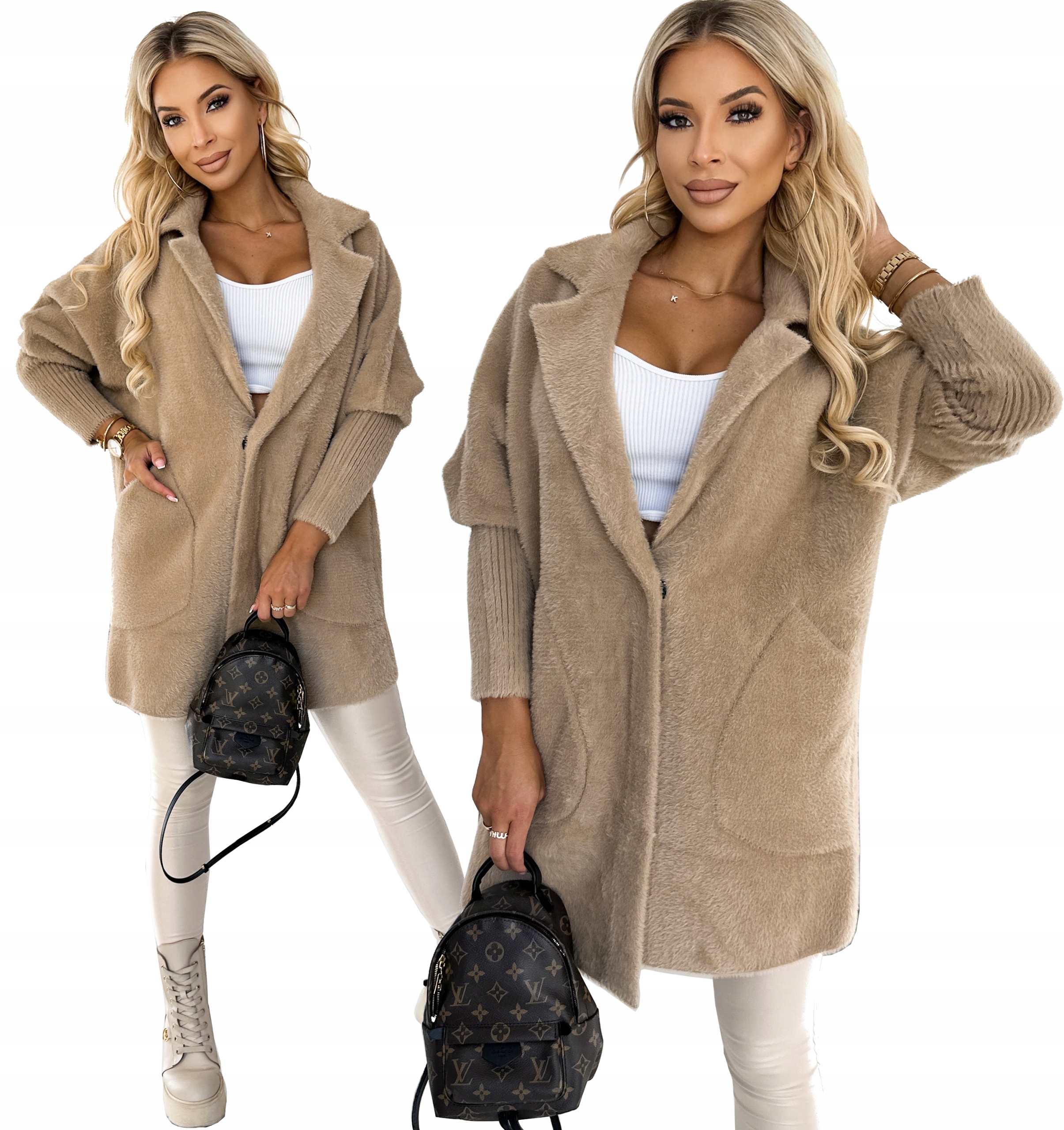 Fashionweek Dámský kabát z alpaky měkký vlněný kabát BR01