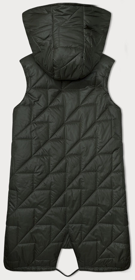 Prošívaná dámská vesta v khaki barvě s asymetrickou spodní částí S'West (B8237-11)