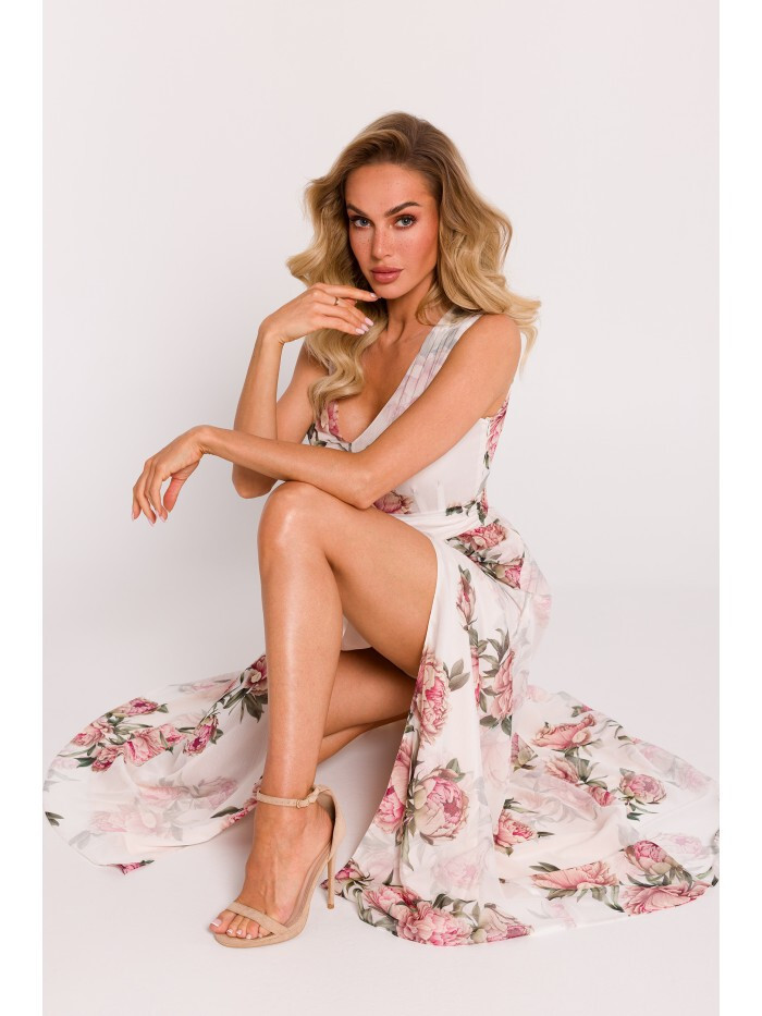 Moe M781 Šifonové maxi šaty s rozparkem na nohou - model 2