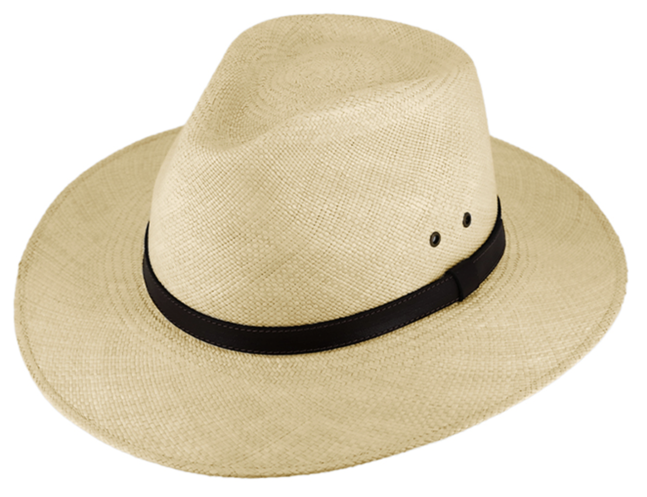 Fiebig Letní panamský klobouk Fedora Béžový - ručně pletený - s koženým páskem