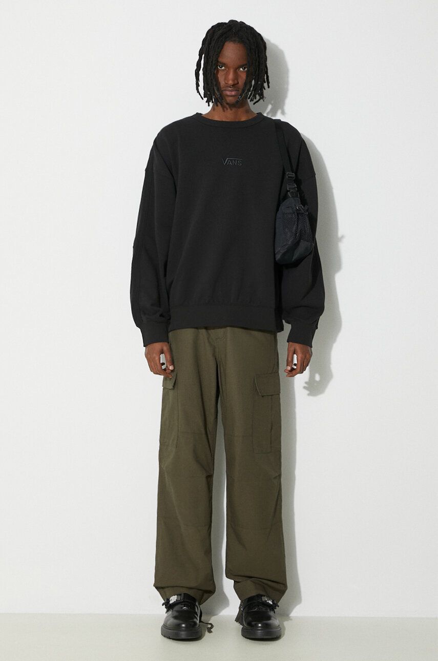 Bavlněná mikina Vans Premium Standards Crew Fleece LX pánská, černá barva, hladká, VN000GBWBLK1