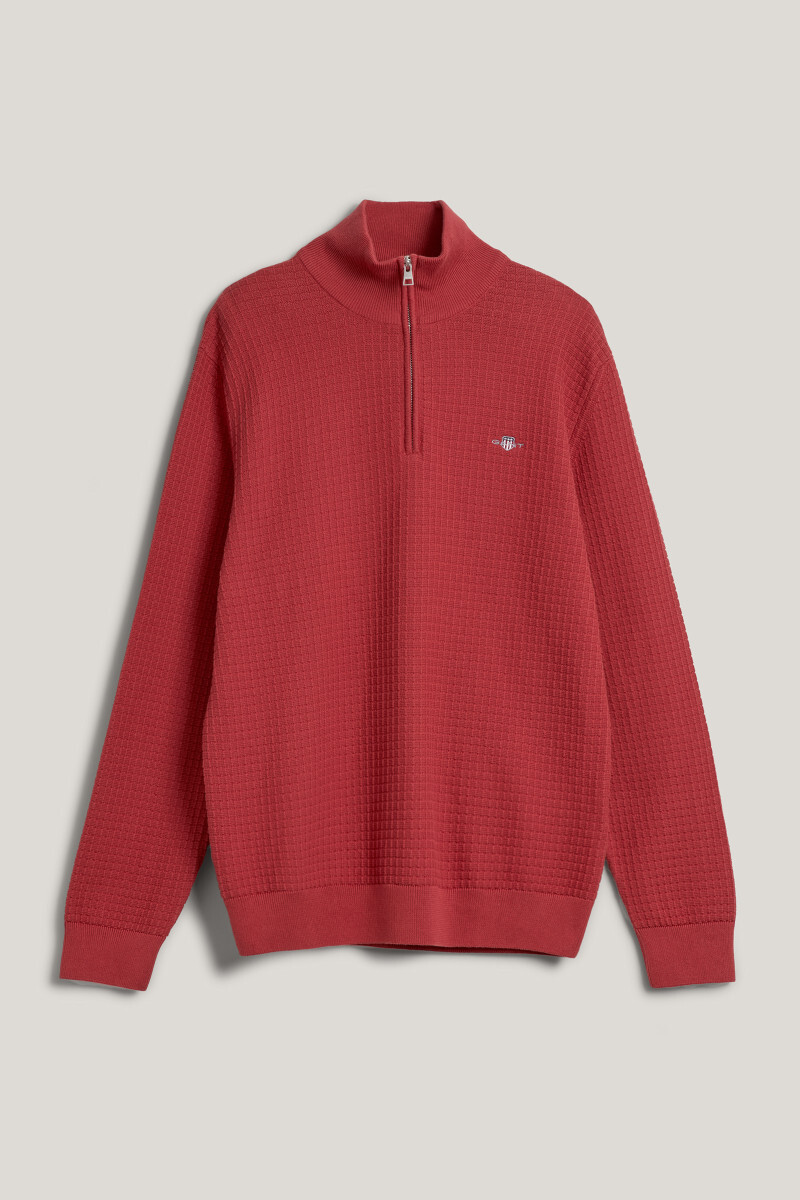 SVETR GANT COTTON TEXTURED HALF ZIP IRON RED