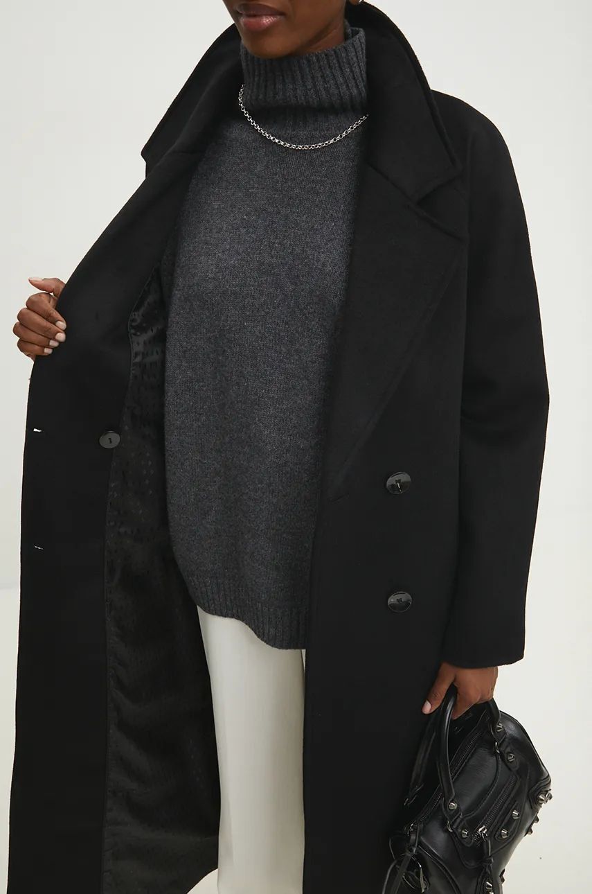 Vlněný kabát Answear.LAB černá barva, přechodný, dvouřadový