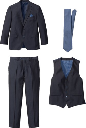 bonprix Oblek (4dílná souprava): sako, kalhoty, vesta, kravata Modrá Muž 64  - GLAMI.cz