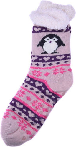 Fashion Socks Teplé domácí ponožky s tučňákem Světle růžová 35-38 - GLAMI.cz