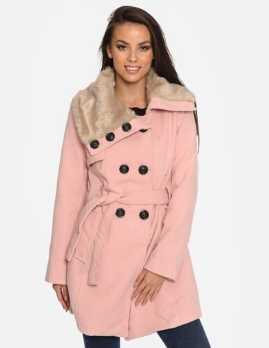 Dvouřadý dámský růžový kabát s kožíškem - Calzanatta 8305 - GLAMI.cz