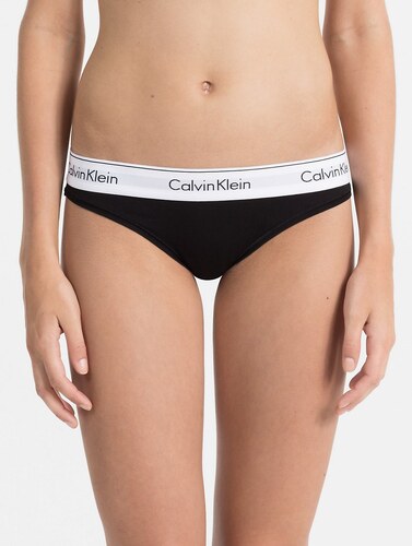 Calvin Klein černé kalhotky s bílou širokou gumou Bikini Slip Basic -  GLAMI.cz