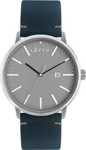 Šedo-modré pánské hodinky LAVVU COPENHAGEN NIGHTS s koženým páskem LWM0032  - GLAMI.cz