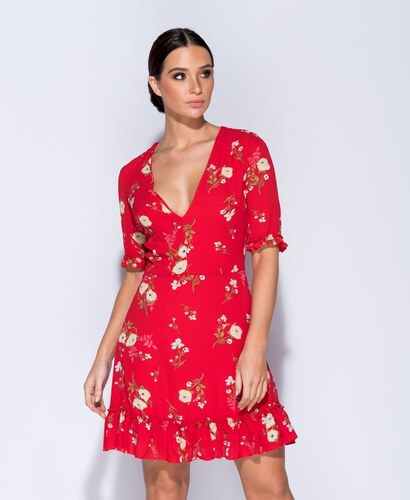 Parisian Letní květované mini šaty FLORAL RED - GLAMI.cz