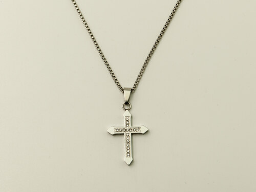 Nugatu Stříbrný náhrdelník křížek s kamínky ve stříbrné barvě z chirurgické  oceli N00080 - GLAMI.cz