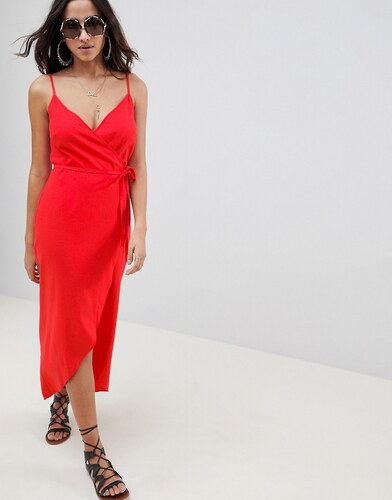 red cami slip dress