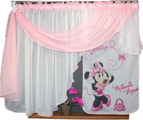 Dětská hotová voálová záclona Tina Disney Myška Minnie Mouse 400x150cm  růžová - GLAMI.cz