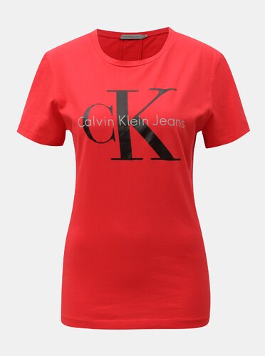 Červené dámské tričko s potiskem Calvin Klein Jeans - GLAMI.cz