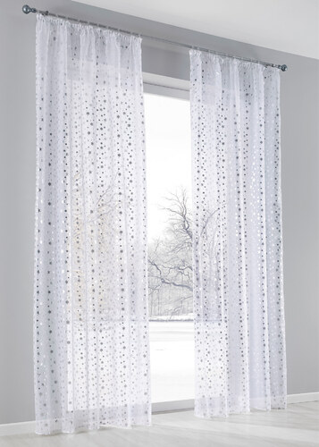 bonprix Transparentní záclona s lesklým potiskem (1 ks) Bílá 4 (v/š:  245/140 cm) - GLAMI.cz