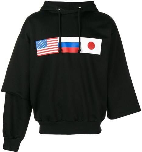 Gosha Rubchinskiy asymmetric flag print hoodie - Black - GLAMI.cz