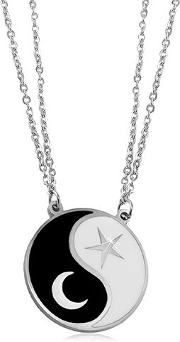 Šperky Eshop - Ocelový náhrdelník, dva řetízky, černobílý symbol Jin a  Jang, měsíc a hvězda S02.14 - GLAMI.cz