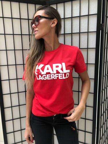Dámské tričko Karl Lagerfeld Block Logo Tee Red - GLAMI.cz