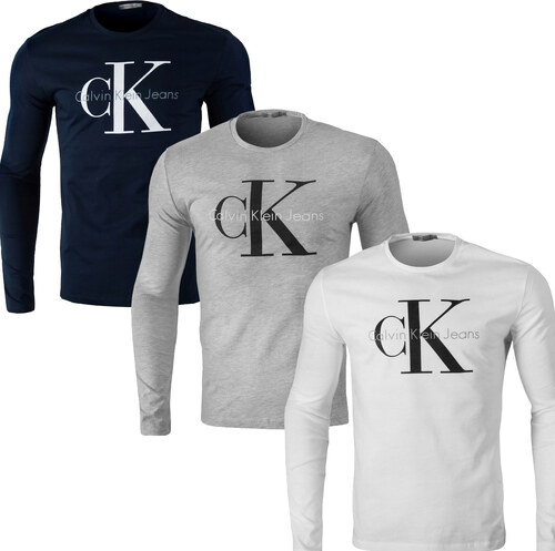 Pánská trička Calvin Klein s dlouhým rukávem 3 pack - bílá / šedá / navy -  GLAMI.cz