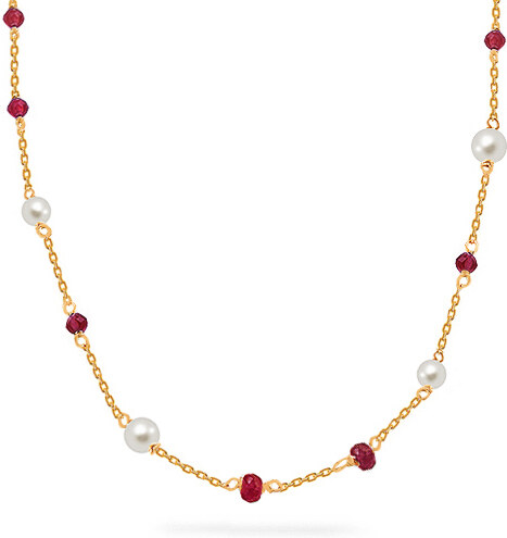 iZlato Forever Zlatý náhrdelník s bílými perlami a rubíny IZ16239 - GLAMI.cz