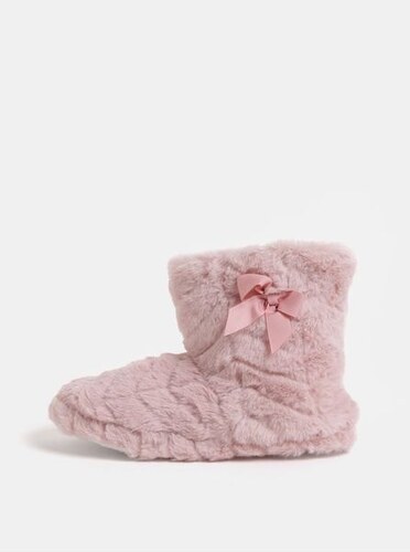Dorothy Perkins růžové chlupaté papuče s mašlí 36-37 - GLAMI.cz