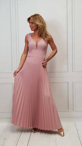 AA Dlouhé plisované šaty PARIS růžové 38 - GLAMI.cz