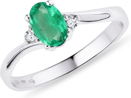 Smaragdový prsten s diamanty z bílého zlata KLENOTA k0027022 ...