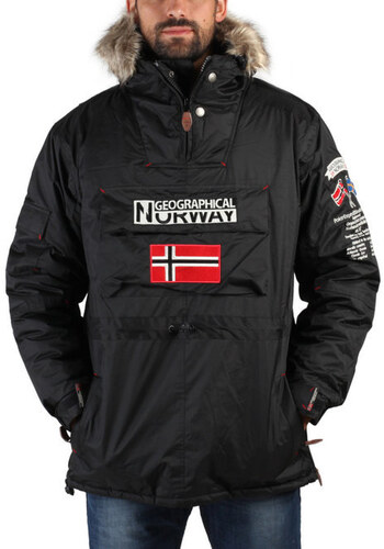Pánská černá zimní bunda s kožíškem a norskou vlajkou Geographical Norway -  GLAMI.cz