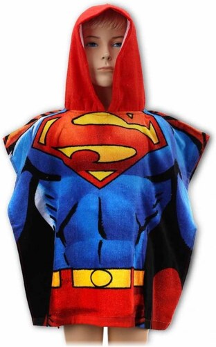 Filmoví hrdinové Plážové pončo - bavlněná plážová osuška s kapucí - motiv  Superman - červeno / modré, 55 x 110 cm - GLAMI.cz