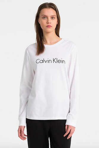 Dámské tričko Calvin Klein Logo tričko s dlouhým rukávem - bílé - GLAMI.cz