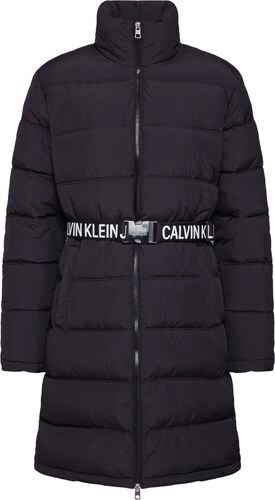 calvin klein long puffer with waist belt