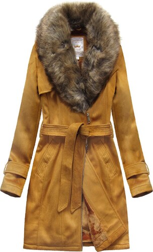 clutch Feel bad At first Libland Dámský semišový zimní kabát v hořčicové barvě s páskem (6515) -  GLAMI.cz
