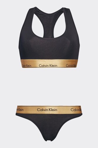 Dárkové balení! Calvin Klein Modern Cotton podprsenka + tanga - černá/zlatá  - GLAMI.cz