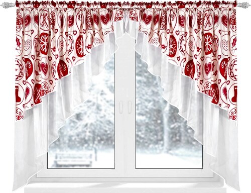 Hotová Christmas vánoční záclona 150x400cm červená POZOR VZOR NA ZÁCLONĚ JE  ŠITÝ OPAČNĚ - POSLEDNÍ KUS - GLAMI.cz