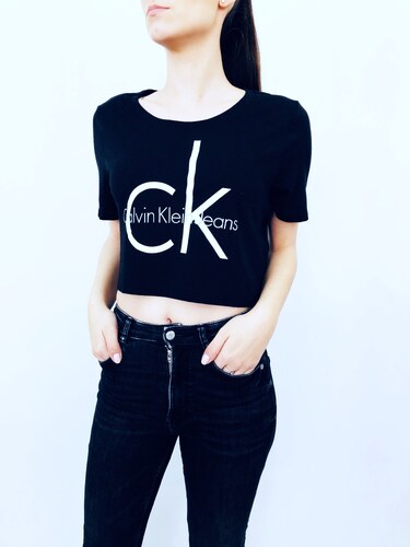 Calvin Klein Jeans Logo Black stylový crop top s loge CK Černá - GLAMI.cz