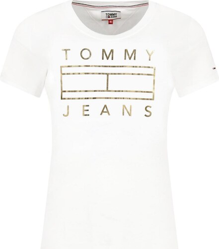 Tommy Hilfiger Dámské tričko Tommy Jeans METALLIC LOGO - bílá - GLAMI.cz