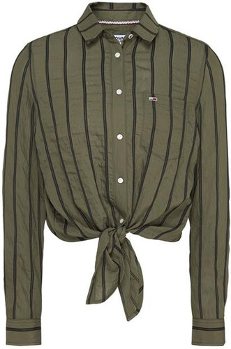 Tommy Hilfiger Tommy Jeans dámská olivová košile s uzlem Front Knot Shirt -  GLAMI.cz