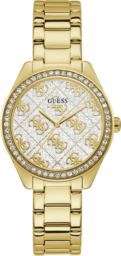 GUESS hodinky Gold-tone Glitter Logo Watch - GLAMI.cz
