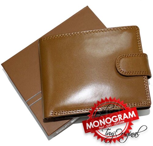 BE ORIGINAL Pánská hnědá kožená peněženka Ricardo Leather RFID s monogramem  a vlastním textem - GLAMI.cz