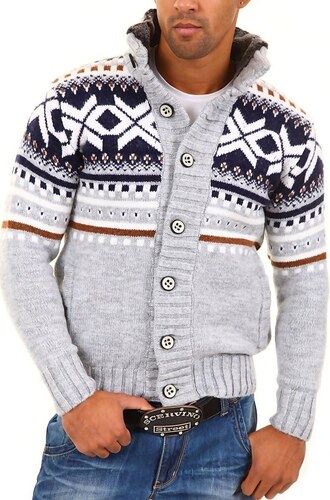Pánský pletený svetr na knoflíky s límcem Carisma Norweger model 7011 -  GLAMI.cz