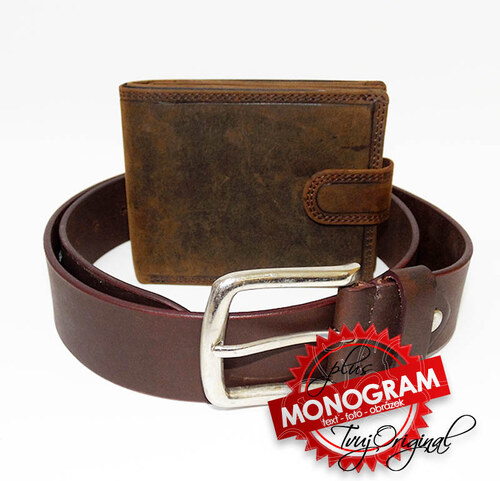 BE ORIGINAL Pánský kožený set GURU Leather hnědý kožená peněženka a kožený  pásek s monogramem (ražba) - GLAMI.cz