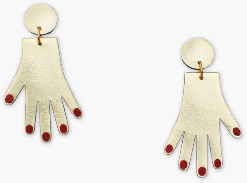 Pauline Hagan Gold and red leather hand earrings - GLAMI.cz