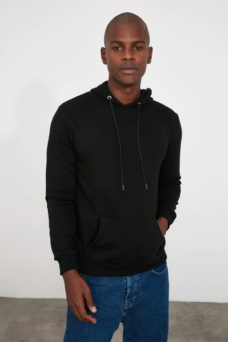 Trendyol Black Men S Back Printed Hooded Regular Sweatshirt Glami Cz