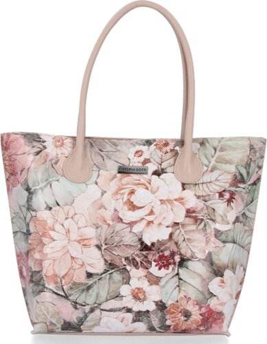 Velká kožená kabelka XL kufřík Vittoria Gotti vzor v květech multicolor  Růžová - GLAMI.cz